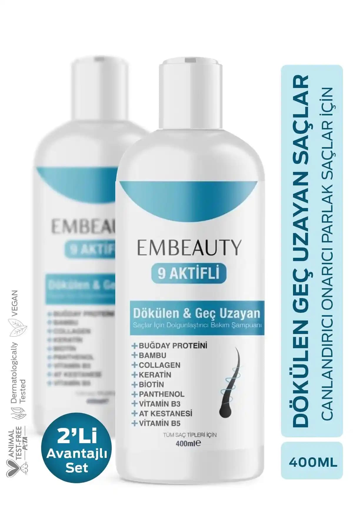 Embeauty Kolajen ve Keratin İçeren Hızlı Saç Uzatan Dolgunlaştırıcı Şampuan Seti
