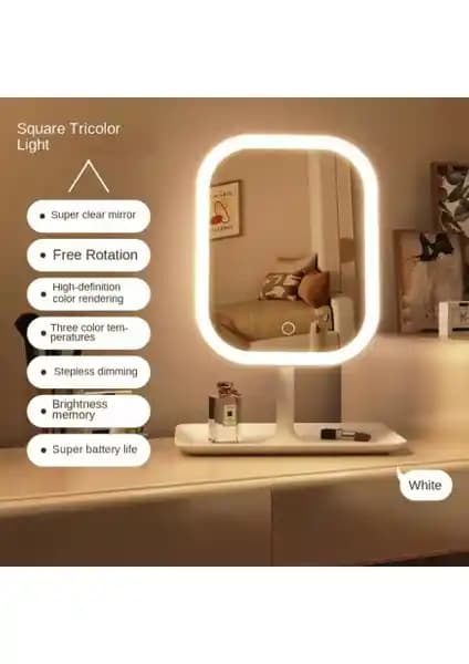 Flash Bazaar LED Işıklı USB Şarjlı Dikdörtgen Makyaj Aynası Modern ve Fonksiyonel Tasarım