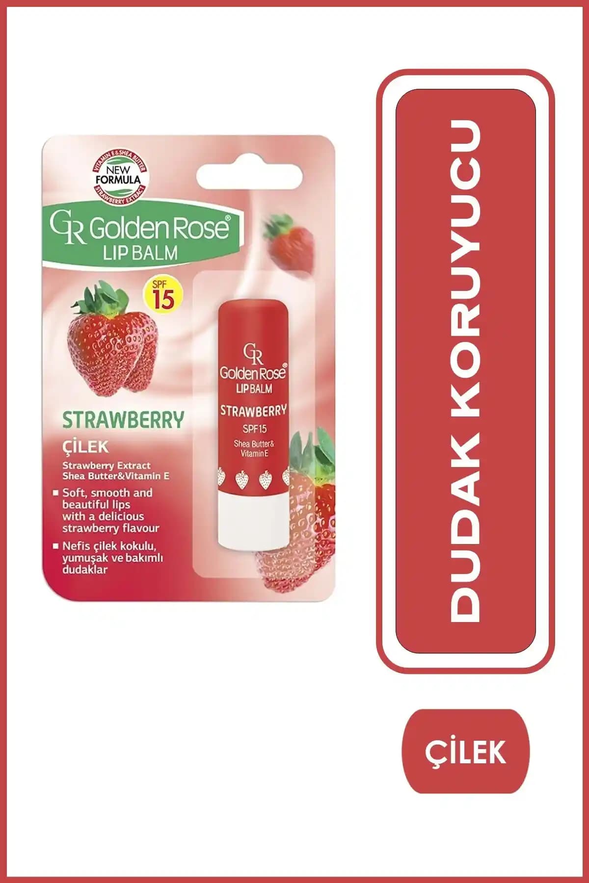 Golden Rose Çilekli Dudak Balsamı SPF 15 ile doğal ve sağlıklı dudak bakımı sağlar
