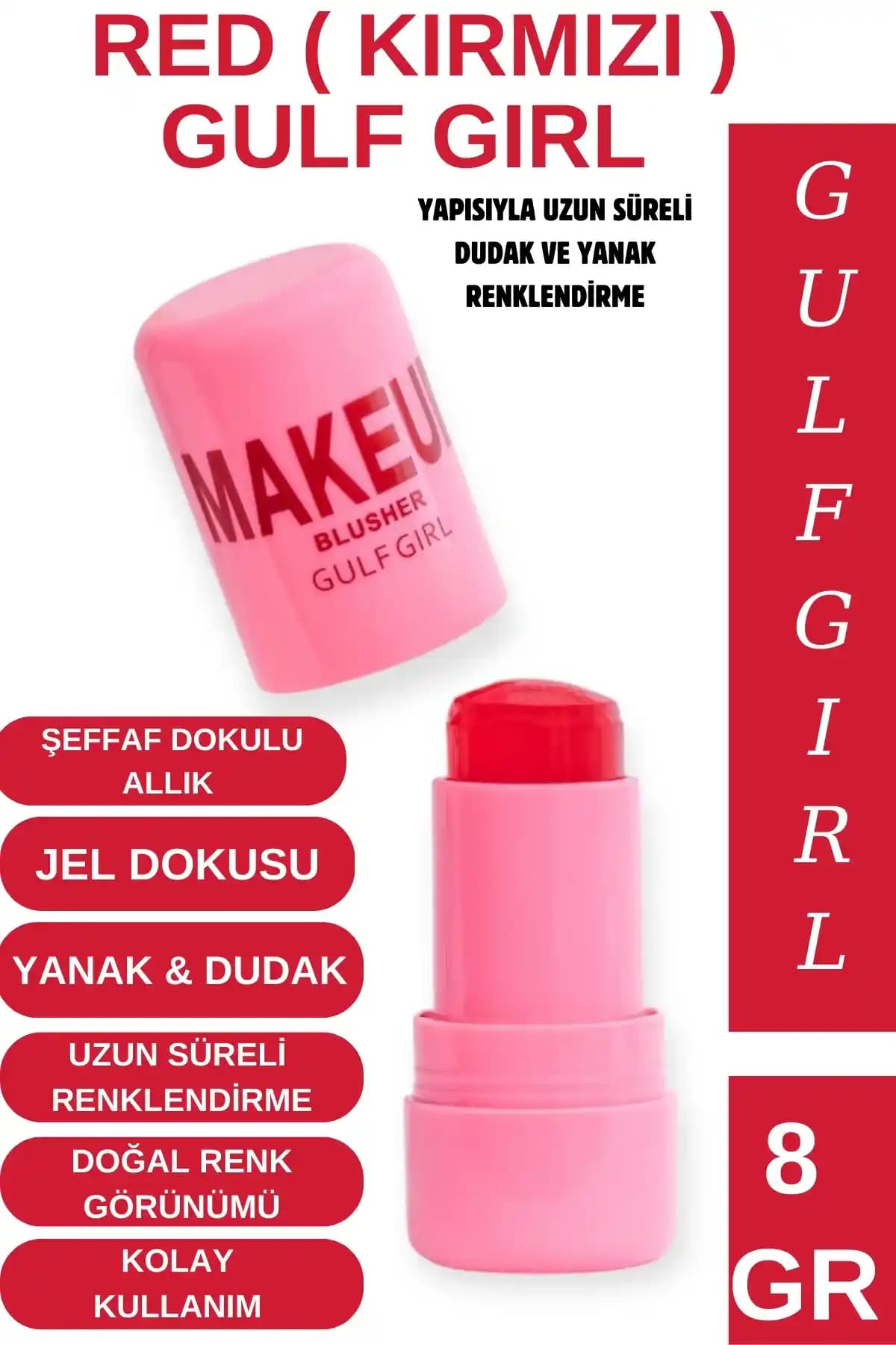 GulFlower Doğal Görünüm Dudak ve Yanak Renklendirici Allık Kırmızı 8 GR