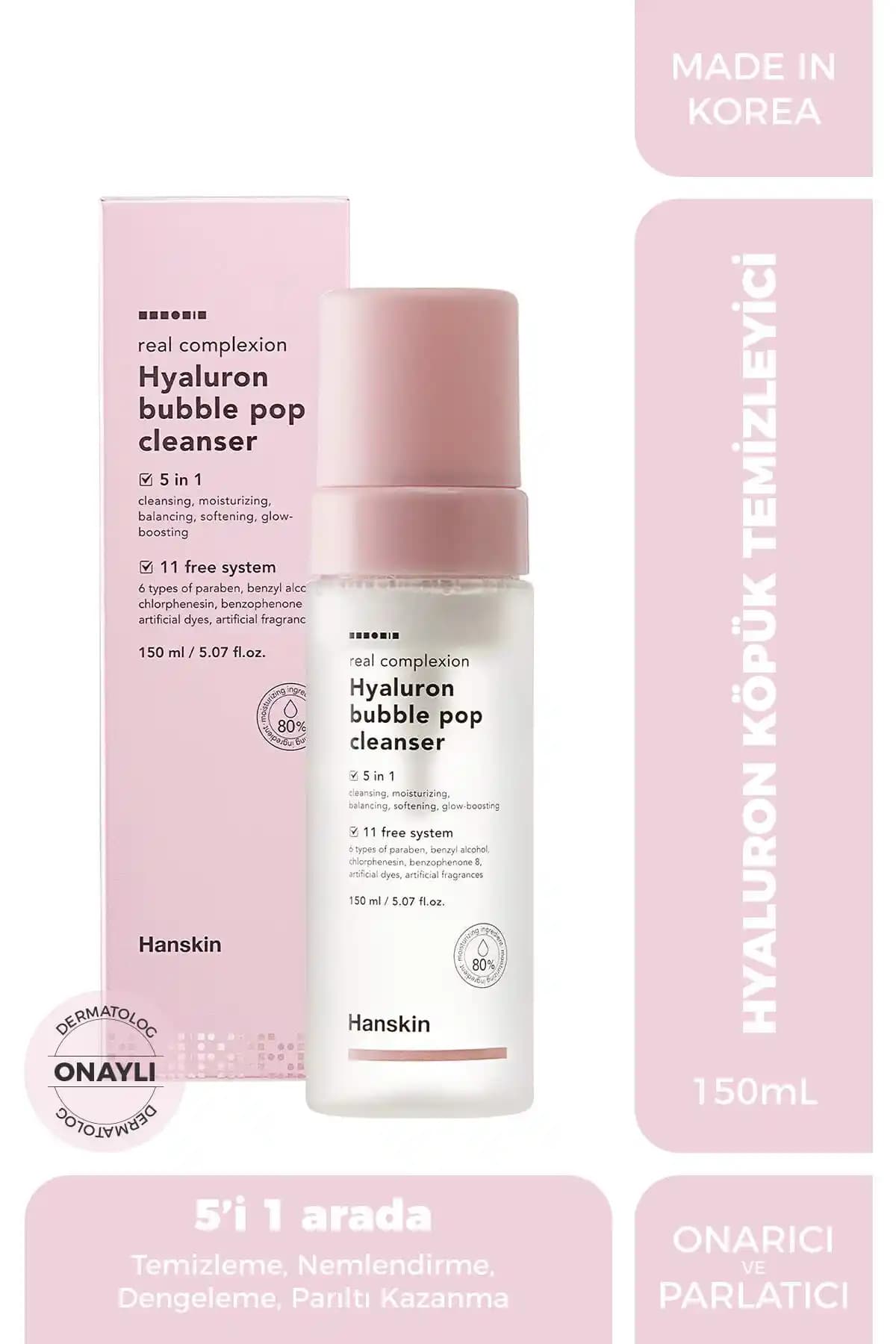 Hanskin Hyaluron Bubble Pop Cleanser: Hassas ve kuru ciltler için nemlendirici yüz temizleyici