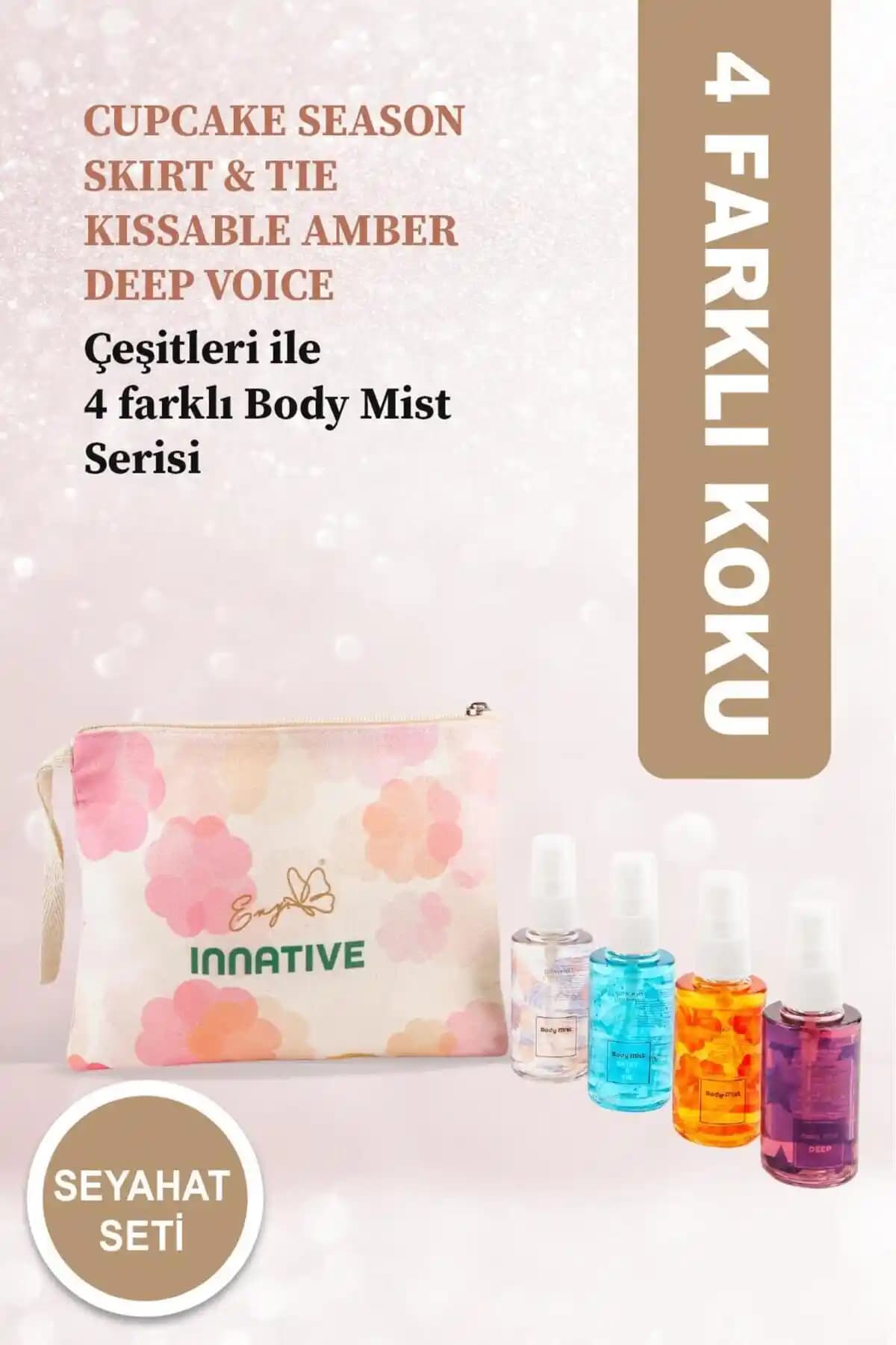 INNATIVE Eny Elif Nur Yel Seyahat Boy Çanta Seti 4x50ml Hafif ve Ferahlatıcı Aromatik Body Mistleri