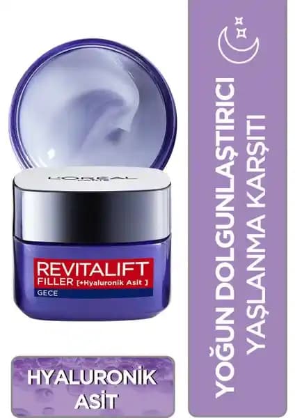 L'Oréal Paris Revitalift Filler Yoğun Dolgunlaştırıcı Gece Kremi Cilt Yenileme ve Dolgunluk Sağlar