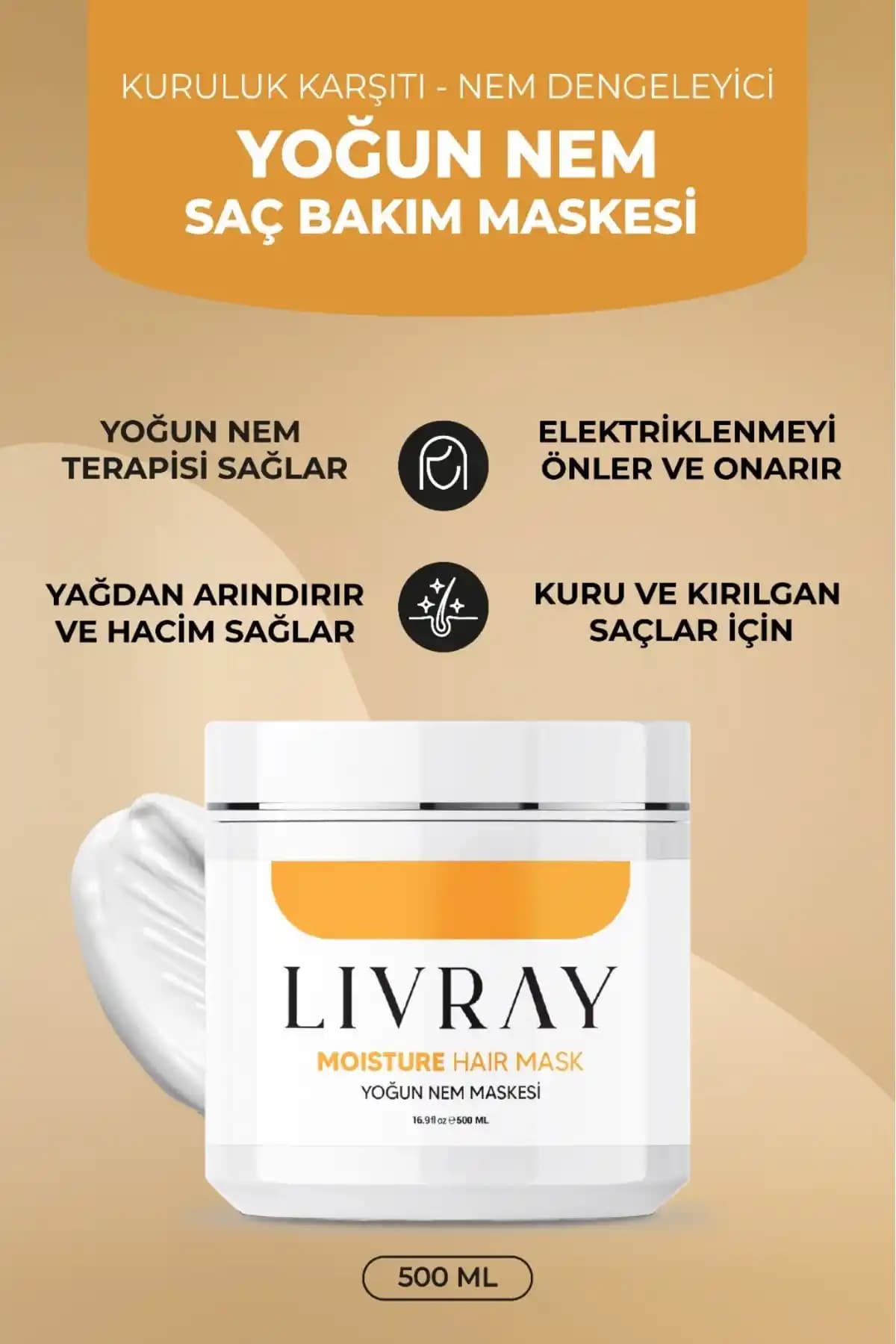 Livray Besleyici ve Nemlendirici Saç Maskesi Kuru ve Yıpranmış Saçlar İçin Güçlendirici Çözüm