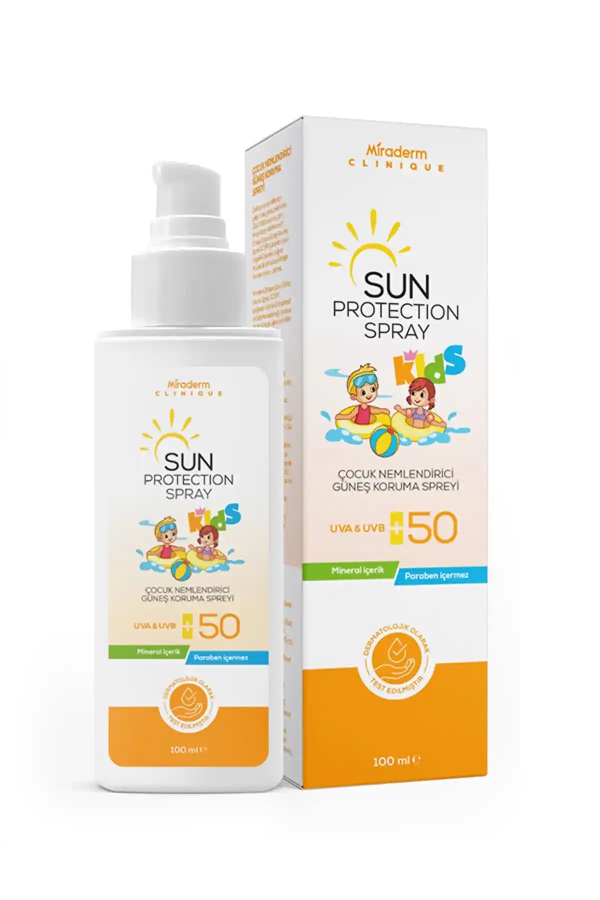 Miraderm Sun Kids Sprey 100ml 50+ Güneş Koruyucu Çocuklar İçin Güvenli ve Etkili