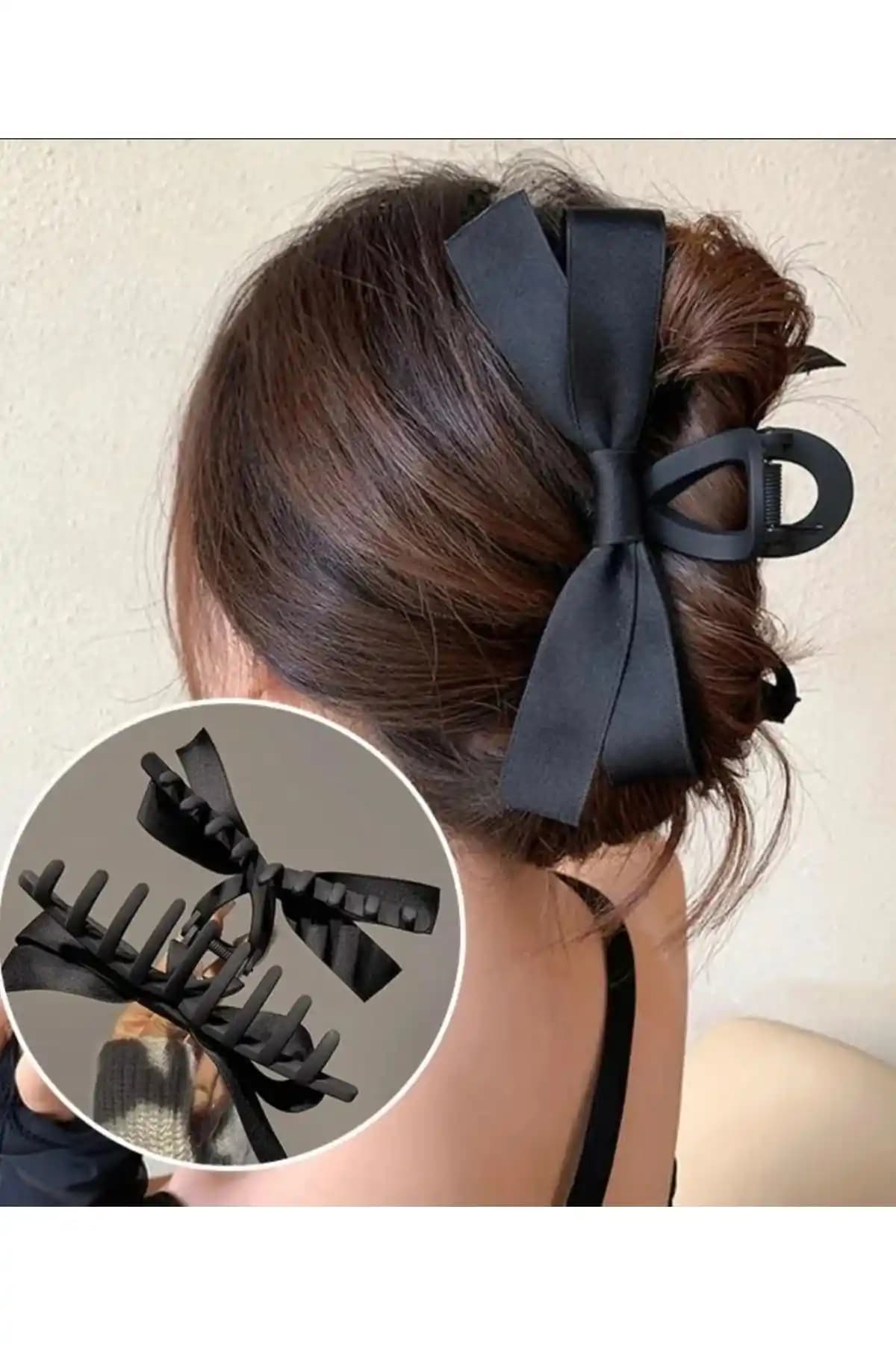 Monalisa Kadın Siyah Saten Çift Taraflı Fiyonk Mandal Toka: Şıklık ve Kullanışlılığın Buluşması