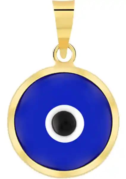 Moom Mücevherat Kadın 14 Ayar Altın Nazar Lacivert Göz Kolye Ucu Detaylı Tasarım