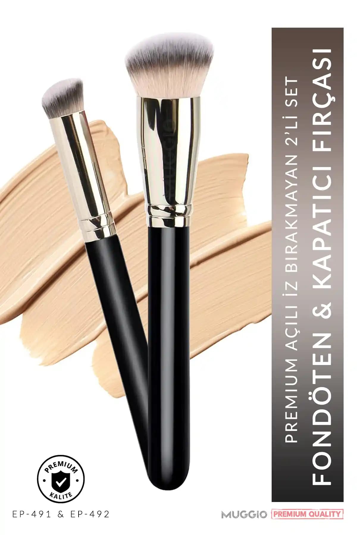 Muggio 2'li Premium Fondöten ve Kapatıcı Kabuki Fırça Seti ile Profesyonel Makyaj Deneyimi