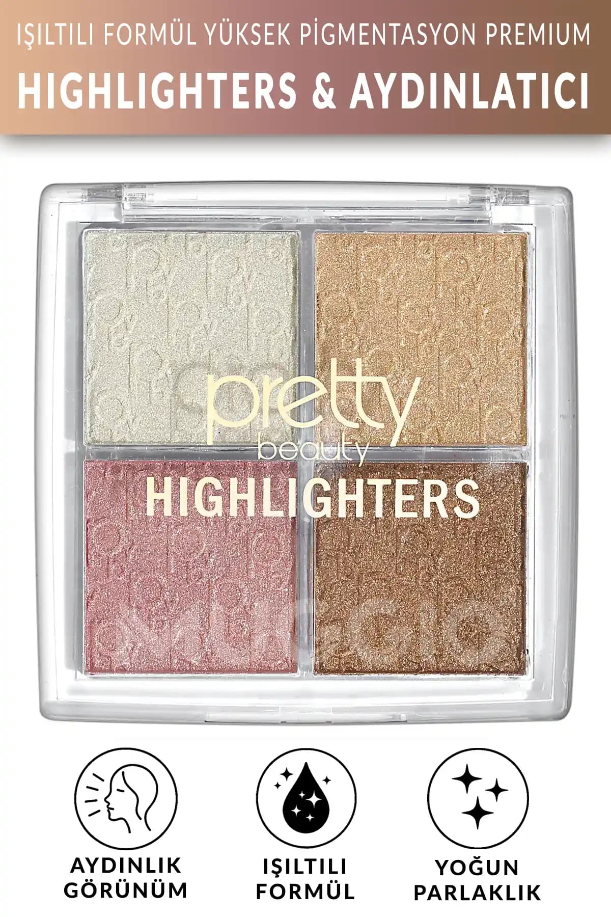 Muggio Highlighter ve Aydınlatıcı Premium 4'lü Parlaklık ve Doğal Işıltı Sağlayan Kozmetik Ürünleri