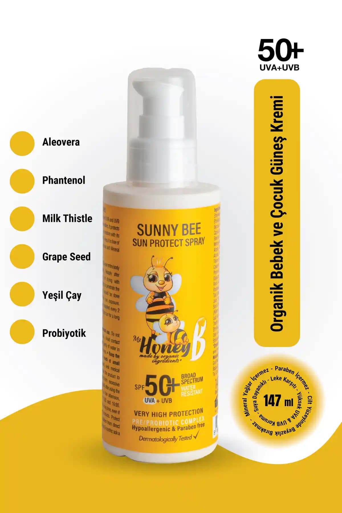 My Honey B SPF 50 Güneş Koruyucu Sprey Yüz ve Vücut İçin Suya Dayanıklı 147 ml