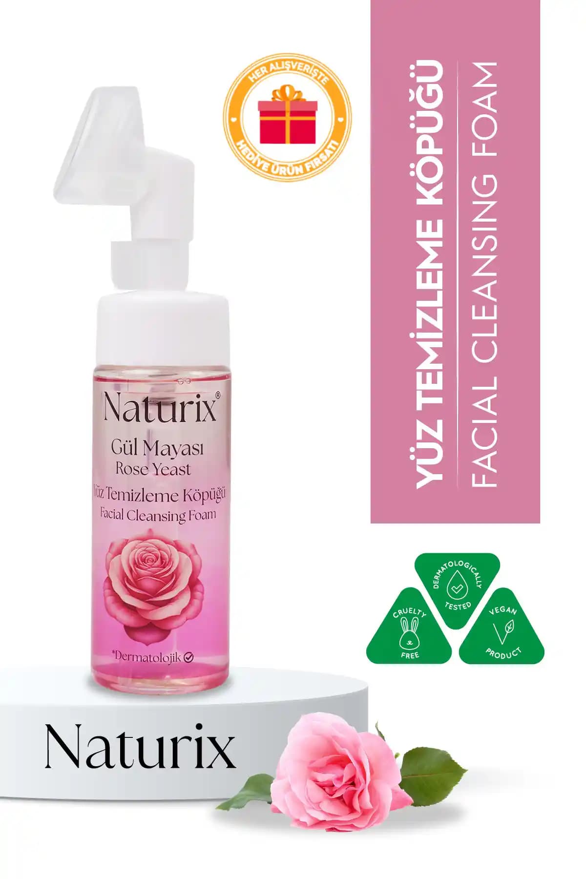 Naturix Gül Mayalı Yüz Temizleme Köpüğü Doğal ve Hassas Ciltler İçin Güçlü Temizlik Çözümü