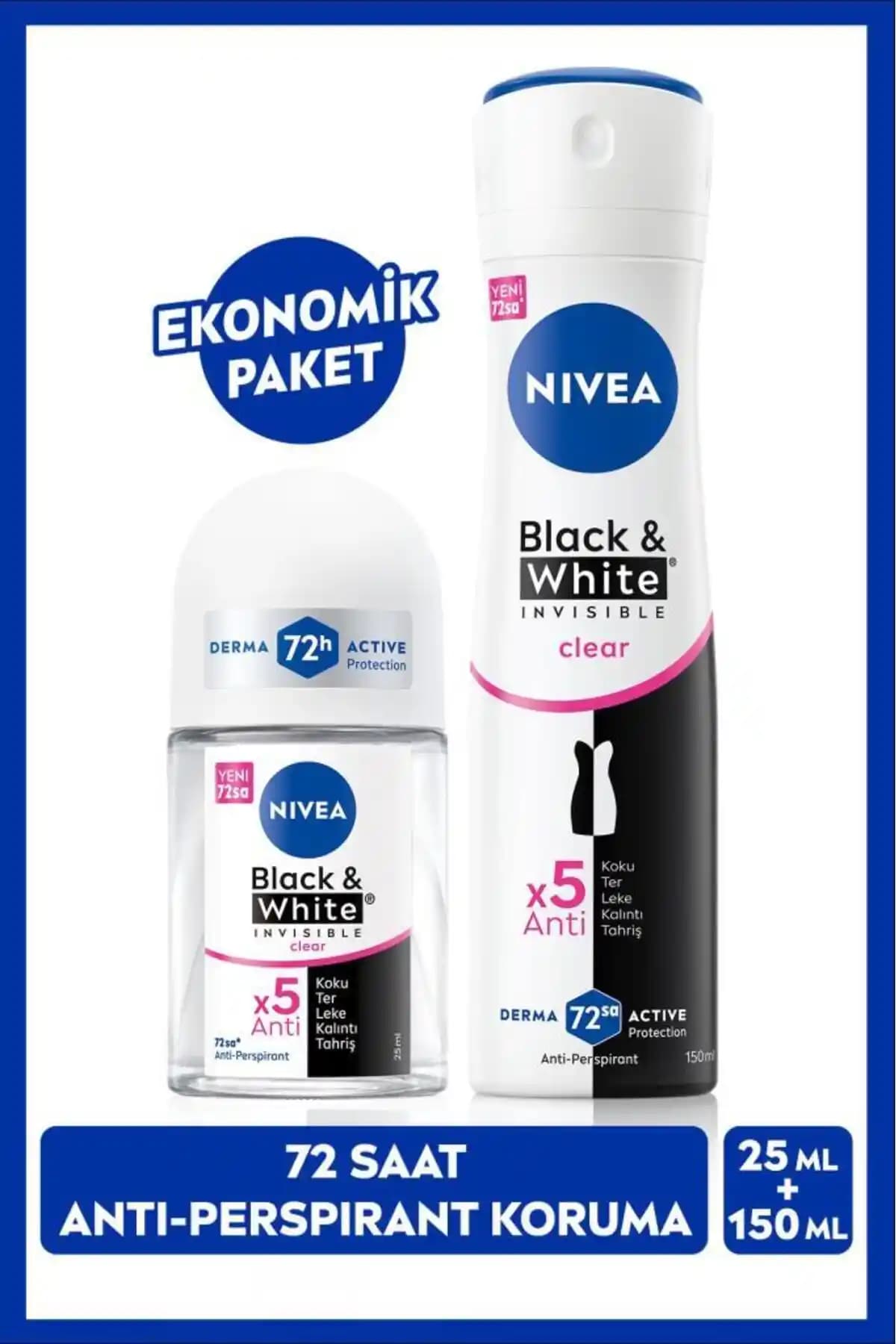 NIVEA Kadın Sprey Deodorant Black&White Clear Güvenilir Koruma ve Uzun Süre Etkili