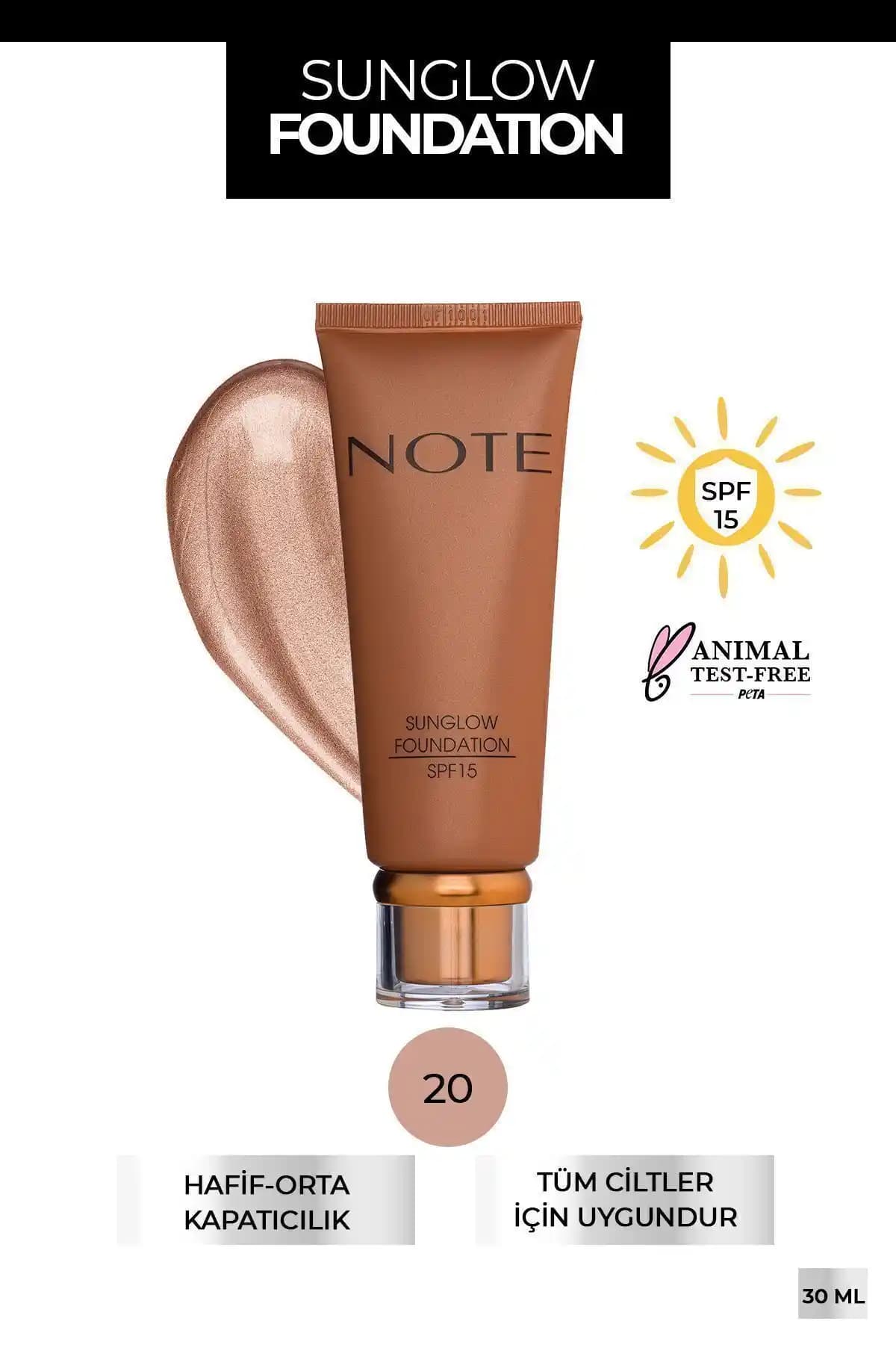Note Cosmetics Sunglow Foundation SPF 15: Doğal Işıltı ve Bronzluk Sağlayan Makyaj Ürünü
