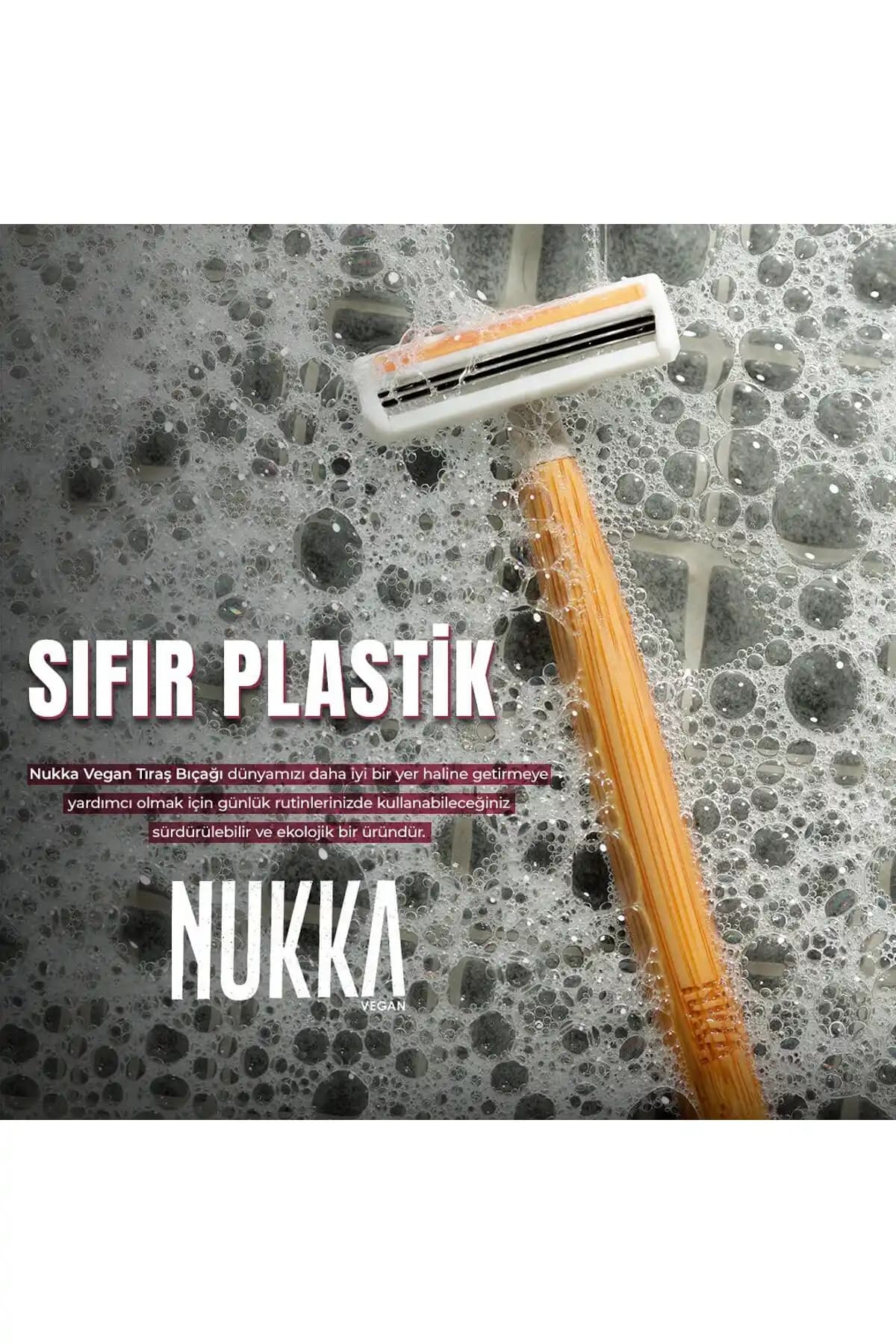 NUKKA Vegan 8'li Ekolojik Bambu Plastik İçermeyen Tıraş Bıçağı Doğal ve Sürdürülebilir Kullanım