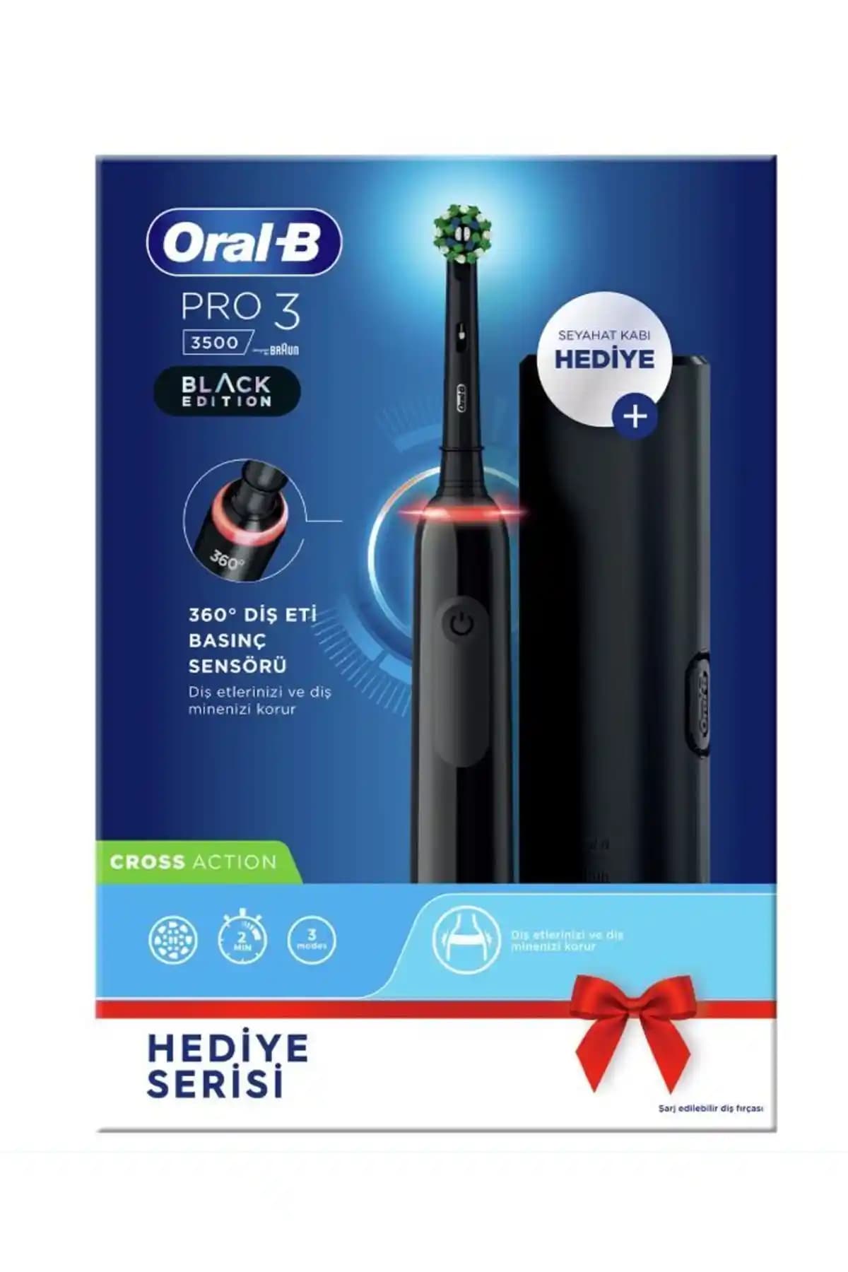Oral-B Pro 3500 Siyah Şarj Edilebilir Diş Fırçası: Gelişmiş Temizlik ve Şık Tasarım