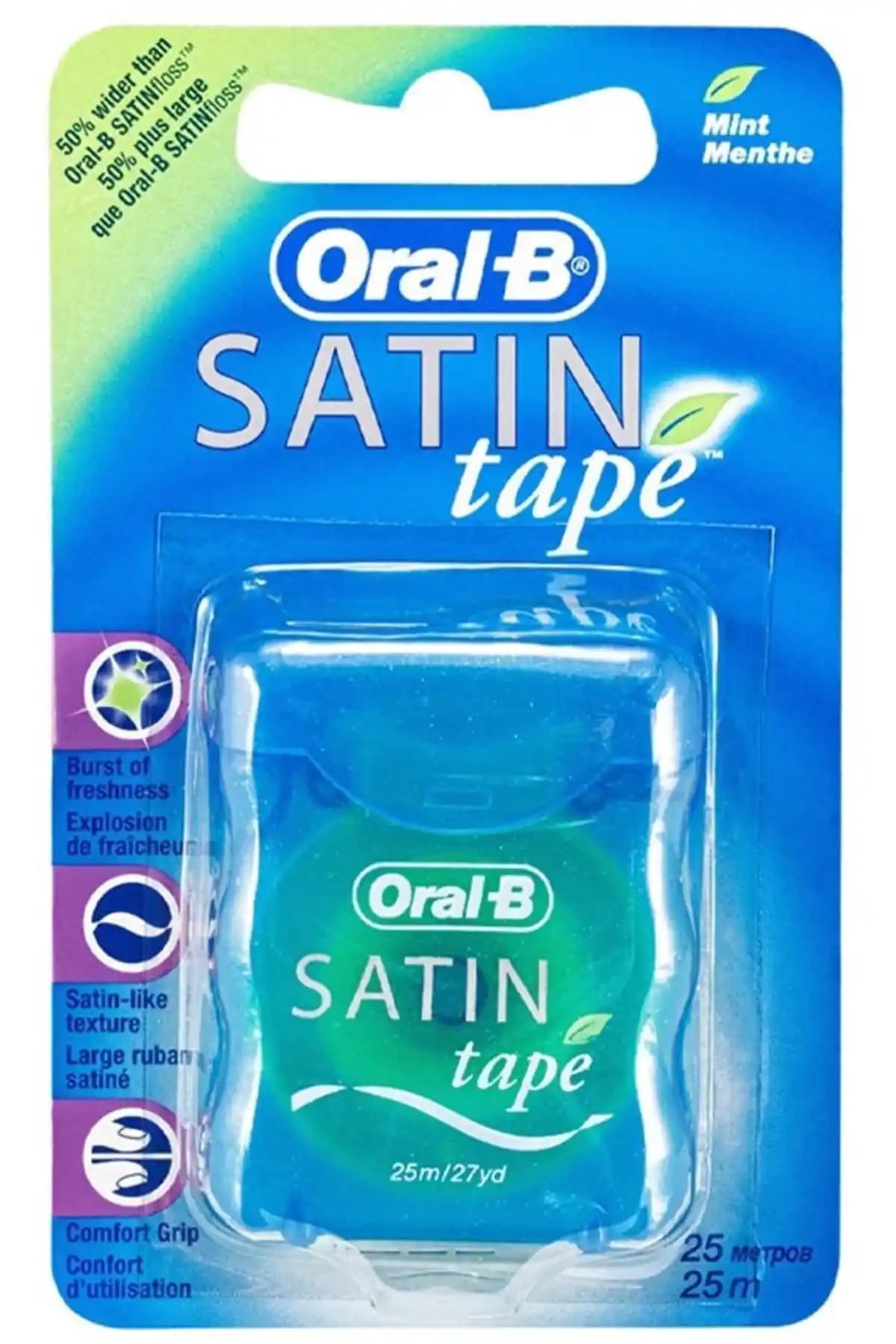 Oral-B Satin Tape Diş İpi: Geniş Yüzeyli, Naneli Aromalı ve Hassas Diş Etlerine Uygun