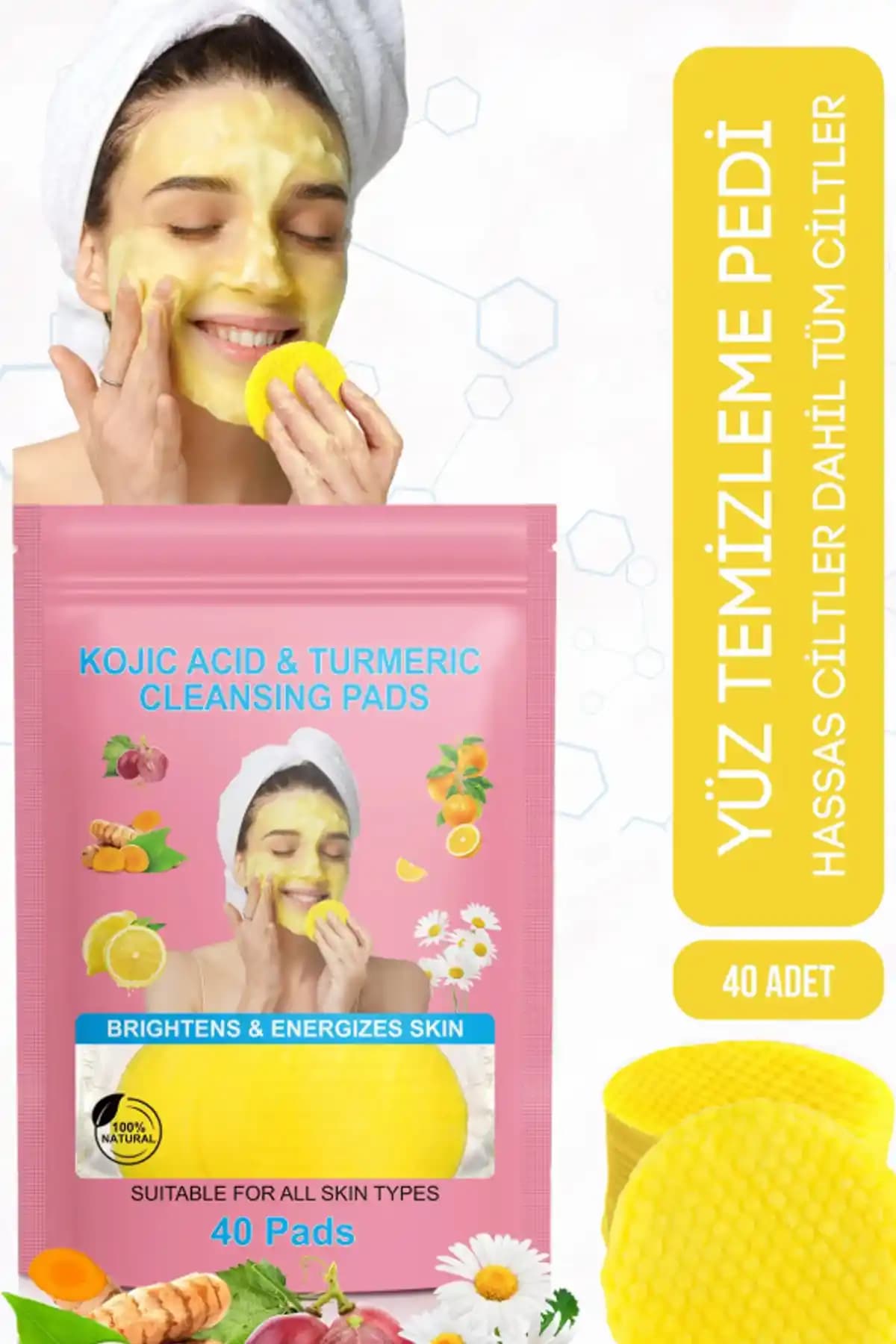 Pastelya Leke Karşıtı Kojik Asit Zerdeçal Yüz Temizleme Pedi: Derinlemesine Temizlik ve Cilt Tonu Eşitliği Sağlar