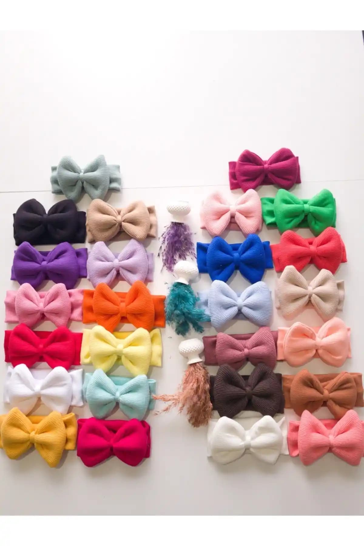 SeherBebeButik Kız Bebek ve Çocuk İçin Çok Renkli Fiyonklu Bandana Seti 26 Parça