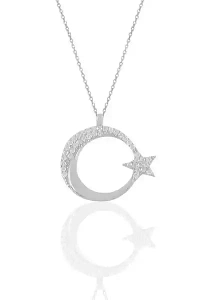Söğütlü Silver 925 Ayar Gümüş Zirkon Taşlı Ay Yıldız Kolye - Modern ve Klasik Tarzın Şıklığı