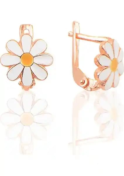 Söğütlü Silver Rose Kaplama Papatya Modeli Gümüş Küpe Şık ve Zarif Tasarım