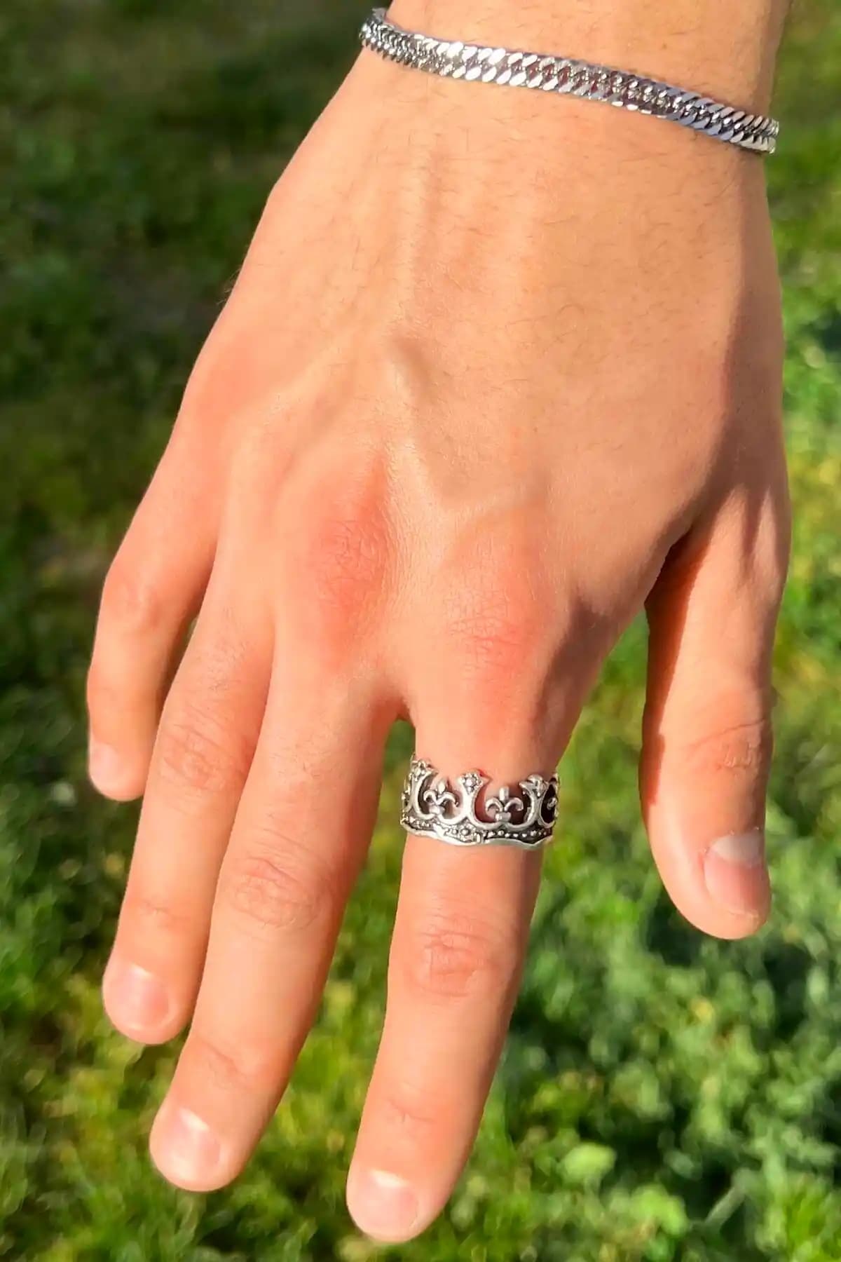 THE Gifts Kral Taç Model Gümüş Kaplama Yüzük Şık ve Ayarlanabilir Tasarım