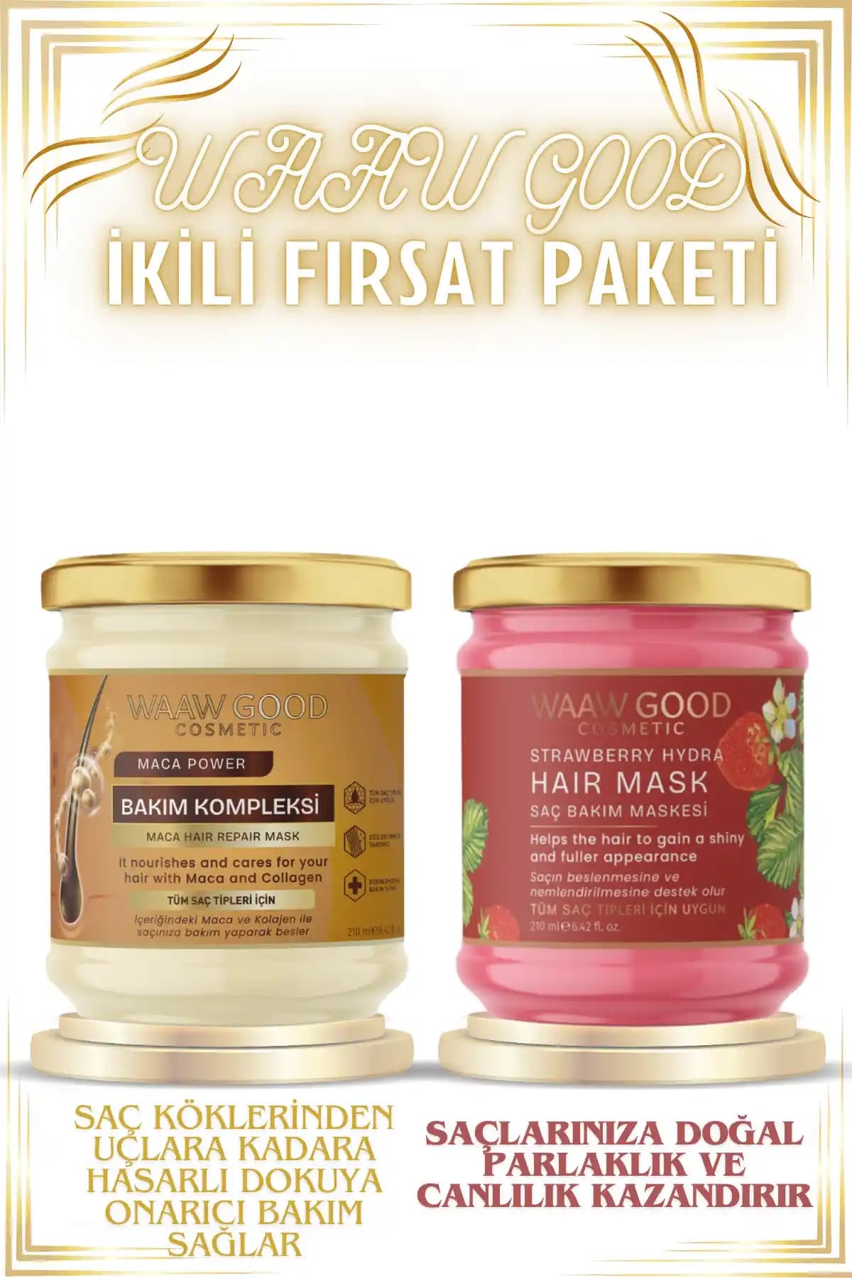 WAAW GOOD Maca ve Strawberry Hydra Saç Maskesi Seti Doğal ve Etik Bakım İçin Güçlü Bir Seçenek