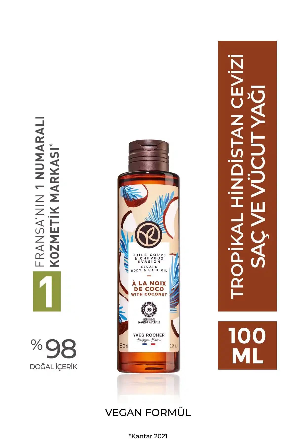 Yves Rocher Saç ve Vücut Yağı: Doğal Nemlendirici ve Besleyici Tropikal Hindistan Cevizi Koku