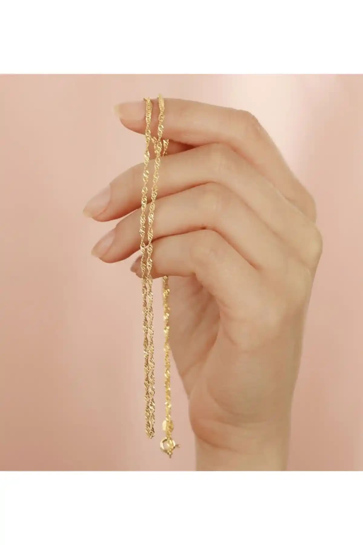 925 Ayar Gümüş ve 24 Ayar Altın Kaplama Singapur Zincir 50 cm Şıklık ve Kalitenin Buluşması