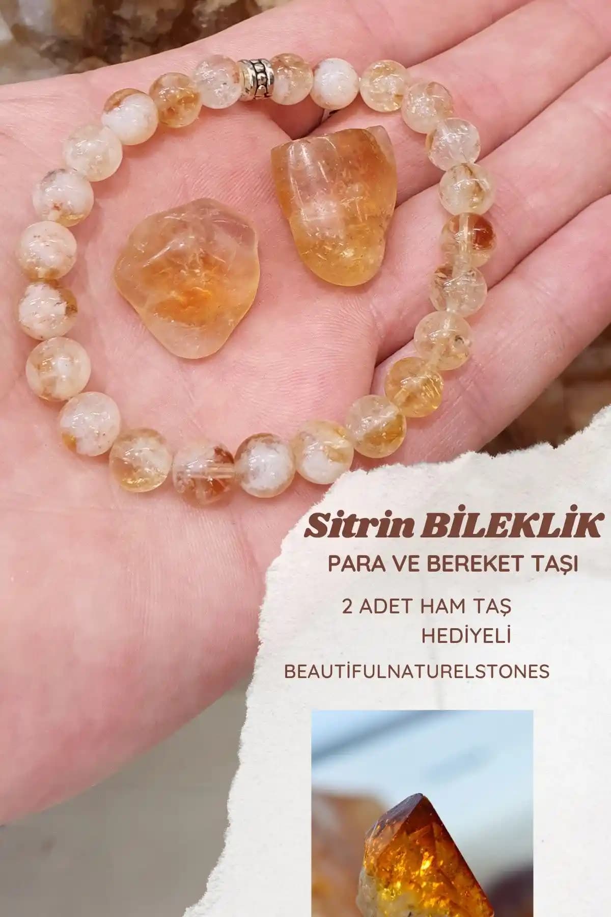 BeautifulNaturelStones Sitrin Doğal Taş Bileklik: Şık ve Enerjik Günlük Aksesuar