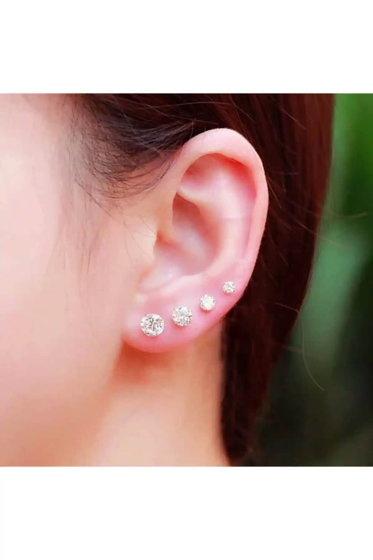 Berchine Kadın 4 Çift Boy Gümüş Tek Taş Küpe - Zarif ve Dayanıklı Takı Seçeneği