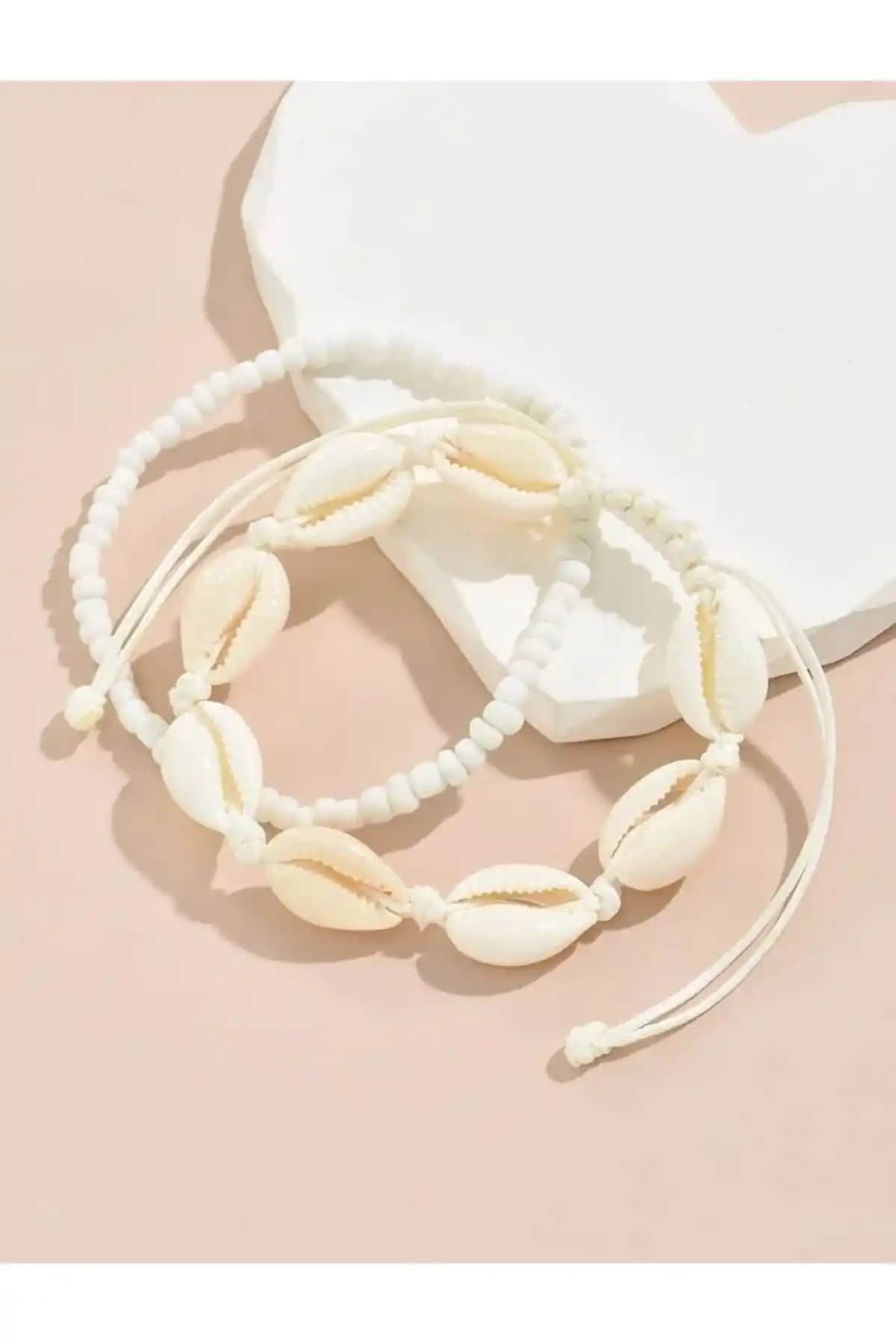 Deniz Temalı Doğal Taş ve Miyuki Boncuklu Halhal Seti Modern Aksesuarlar