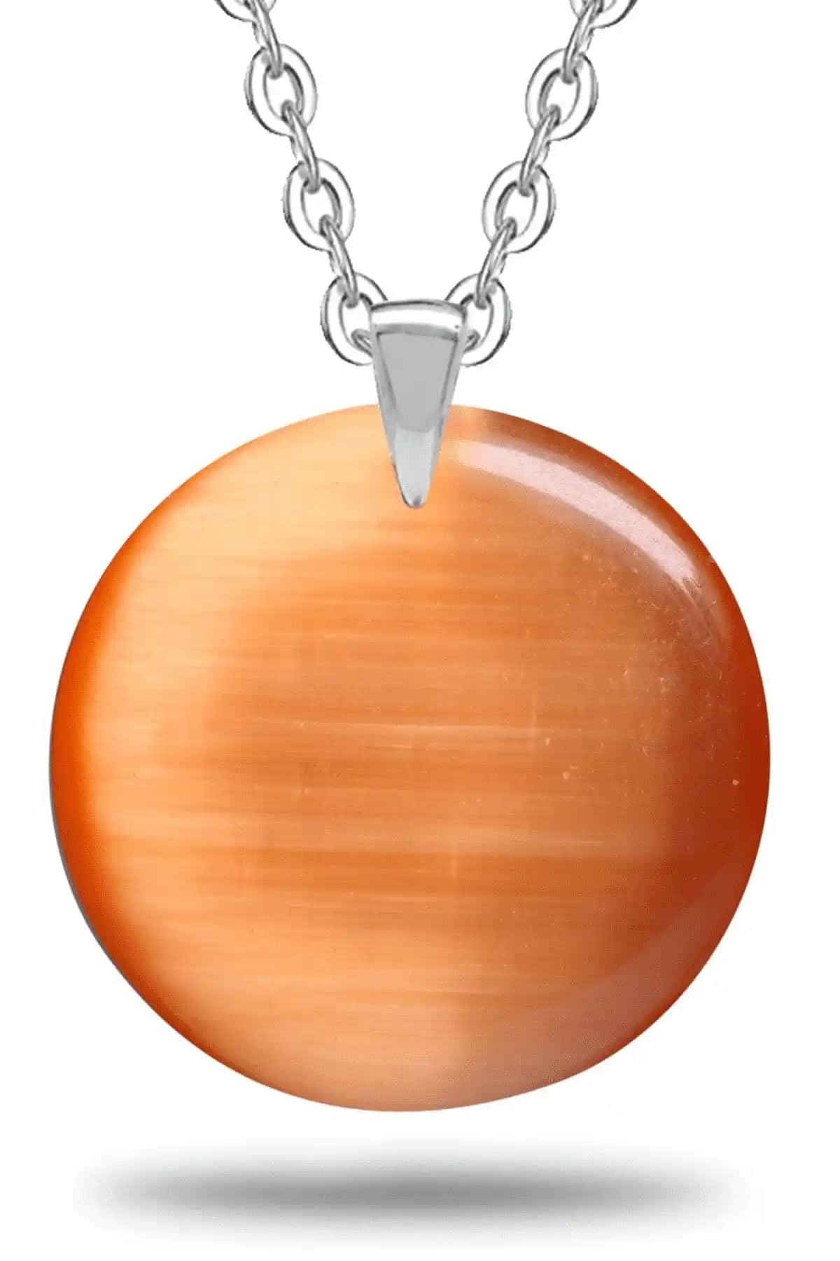 Doğal Turuncu Akik Taşıyla Tasarlanmış Sertifikalı Yuvarlak Kolye