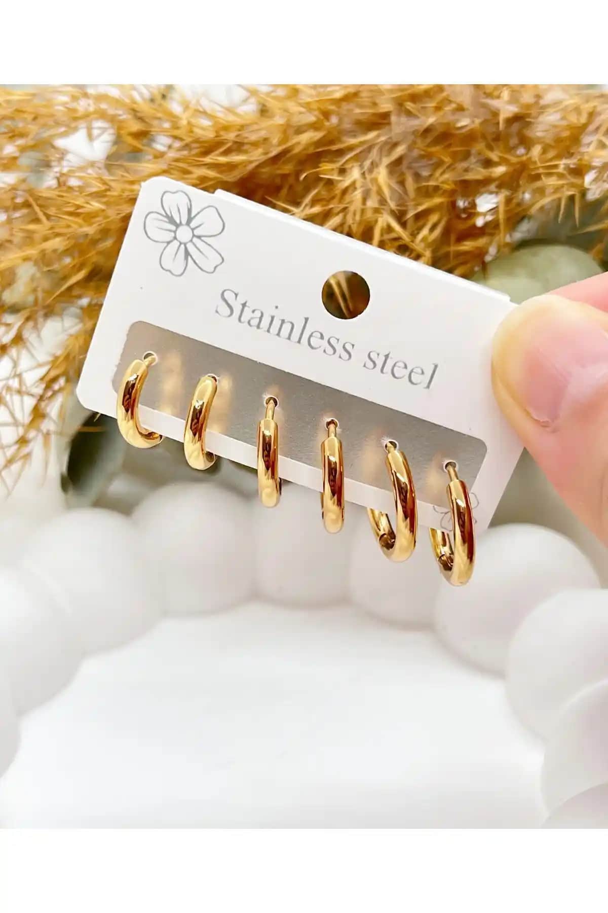 DSTSTORE 316L Çelik ve Steel Gold 3 Boy Küpe Setleri Karşılaştırması