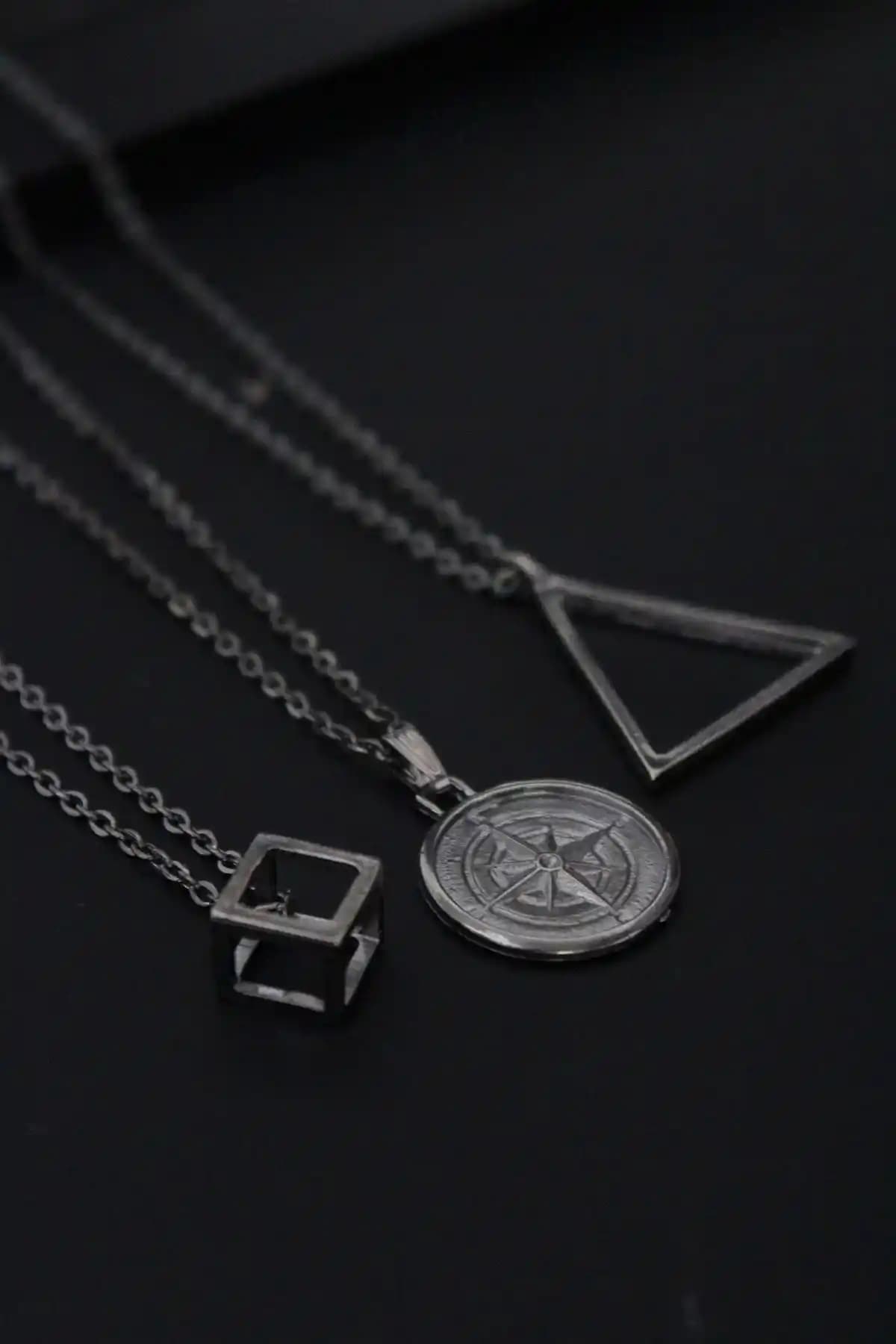Dukkanka 3'lü Siyah Erkek Kolye Seti Modern ve Dayanıklı Tasarım Özellikleri