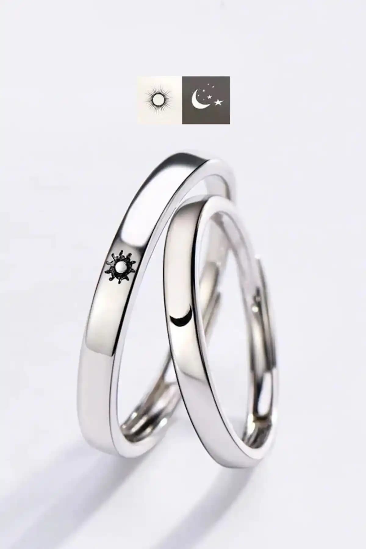 Eva Jewelry Ay ve Yıldız Motifli 2'li Gümüş Kaplama Yüzük Seti Şık ve Anlamlı Tasarım