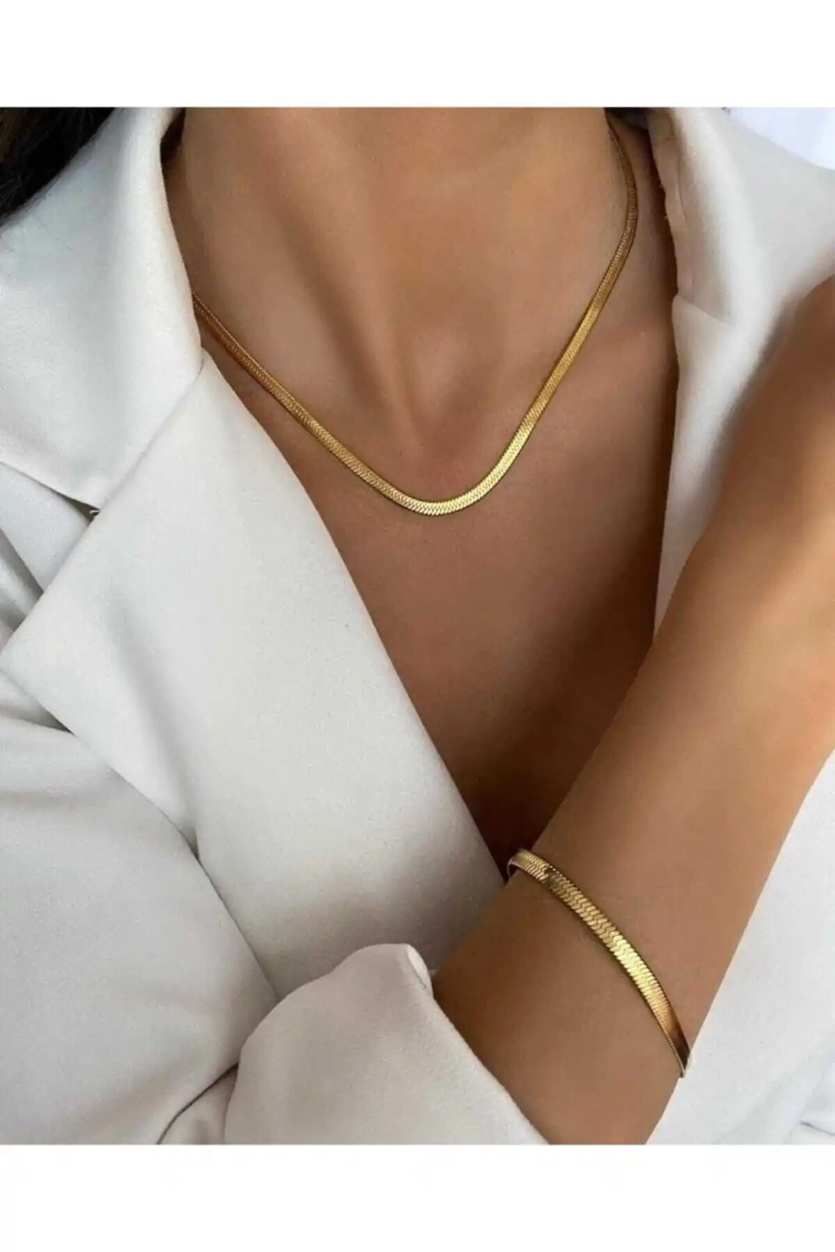 Everglow Jewelry Çelik İtalyan Zinciri ve Bileklik Seti Günlük Şıklık İçin Uygun
