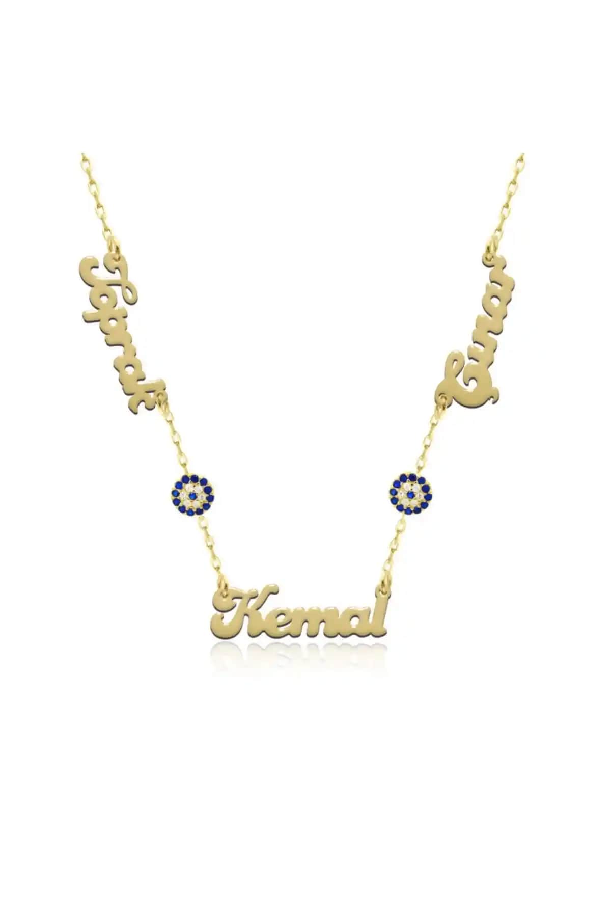 Indigo Takı Nazarlı Üç Isimli Güçlü Kolye: Şıklık ve Koruma Bir Arada