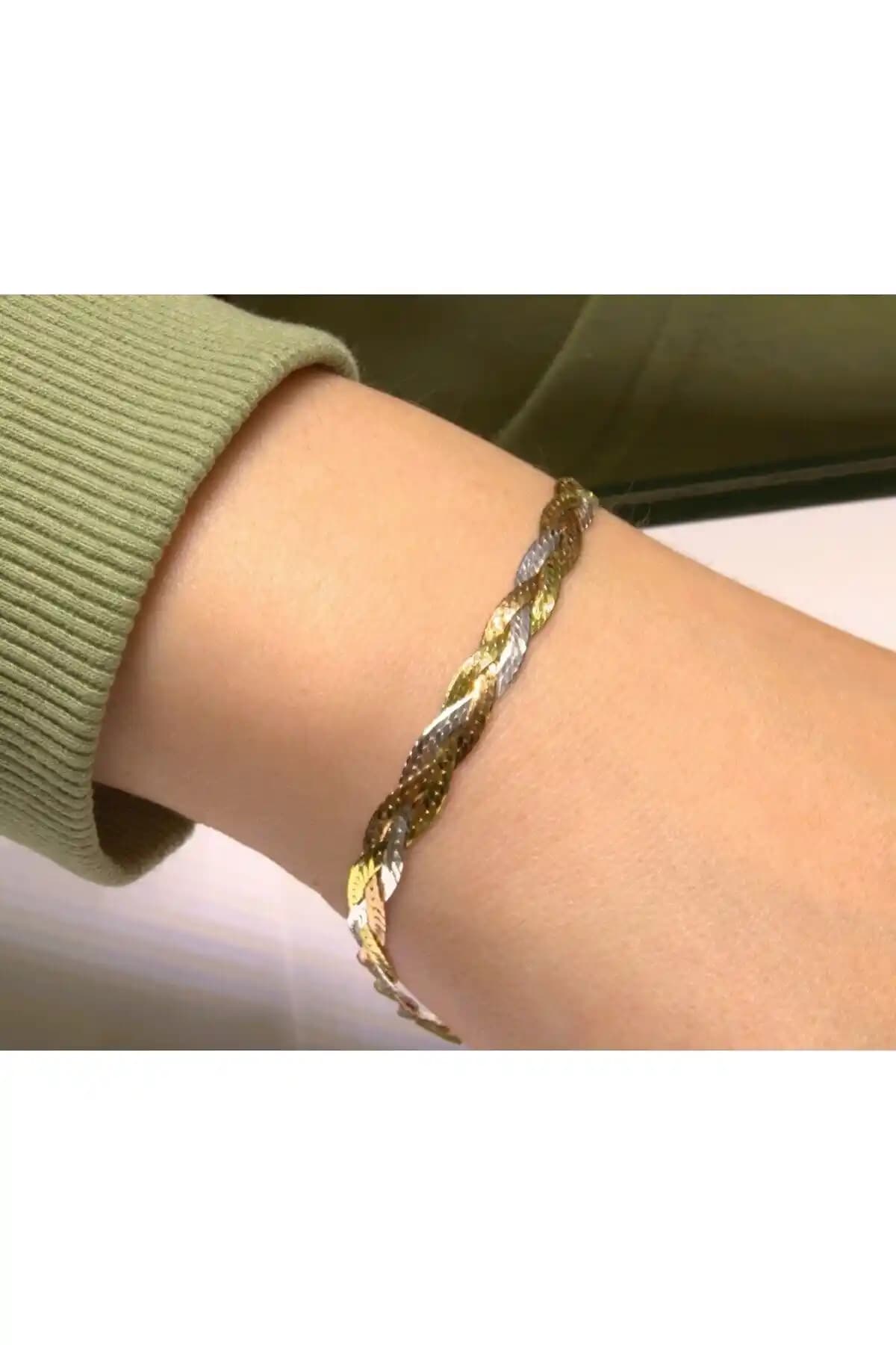 İtalyan Yapımı 925 Ayar Gümüş Kadın Bileklik Çift Renk Tasarımı