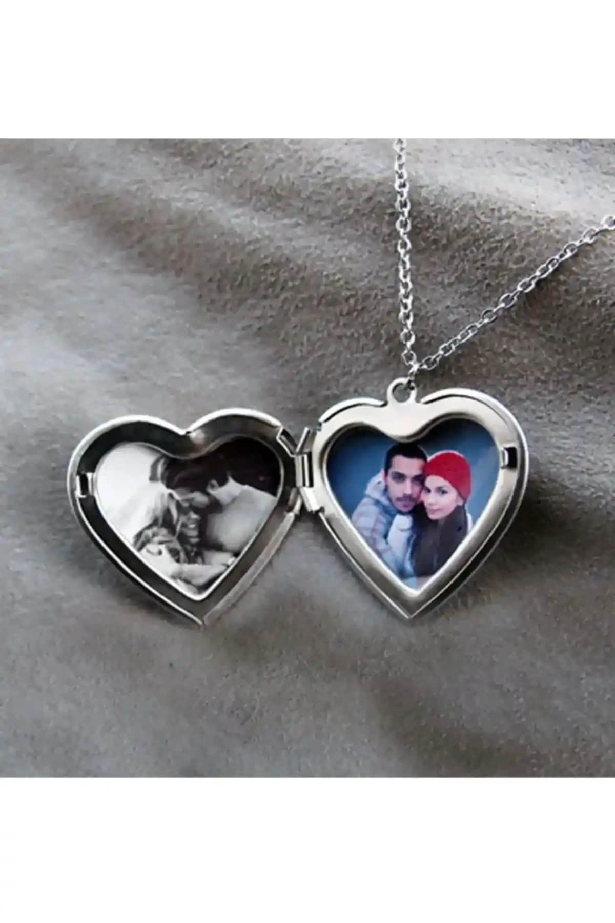 İYİ MODA Kalp Desenli Açılabilir Gümüş Kaplama Kolye Kişisel Fotoğraf Saklama Özelliği