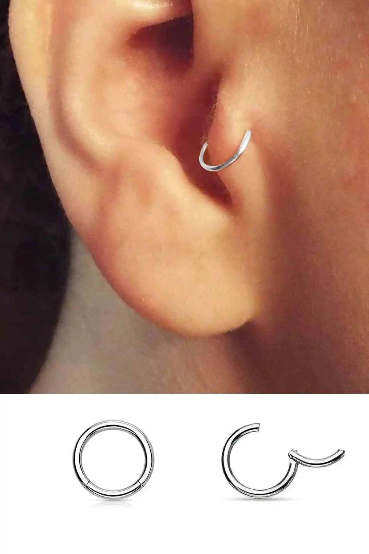 Jaida Moda Unisex Gümüş Renkli 316L Cerrahi Çelik Menteşeli Halka Piercing