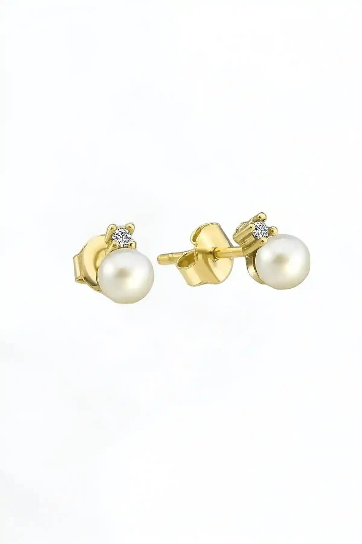 Jelux Silver Gümüş 925 Ayar Maşorka 4 Mm Gold Renkli İnci Küpe ve Takı Seçenekleri