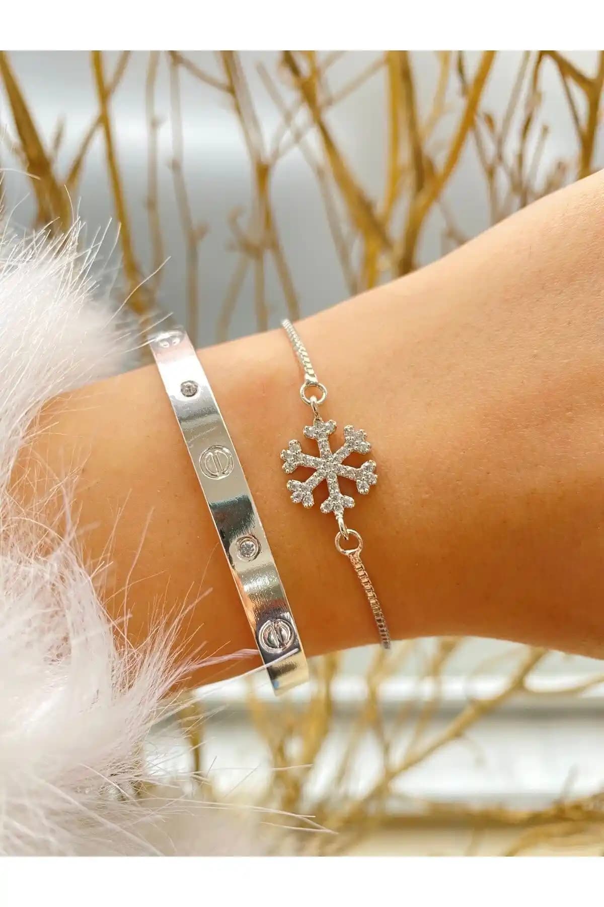 Jenny Daphne Kadın Güvercin Renk 2'li Kombin Bileklik Seti Şık ve Doğal Tasarım