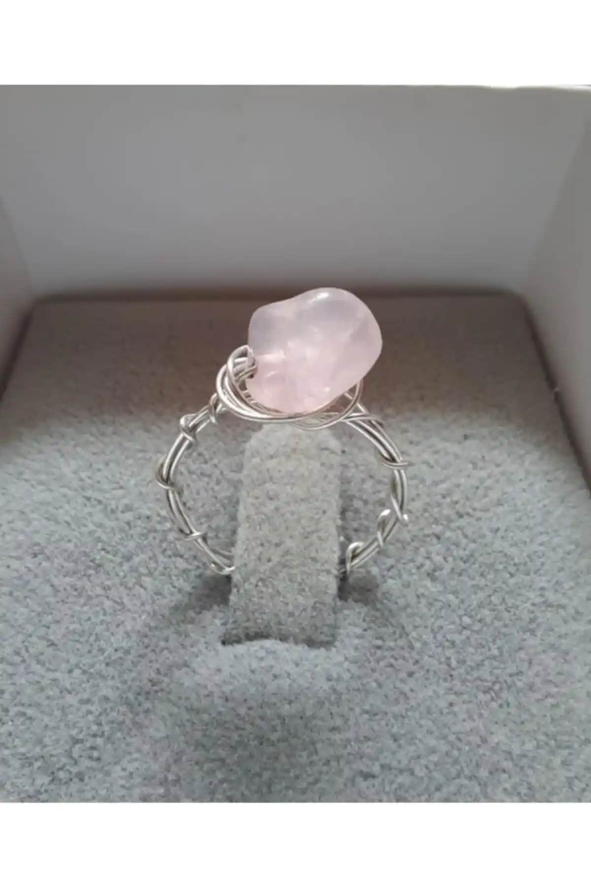 Mıçı Takı El Yapımı Pembe Kuvars Doğal Taş Yüzük Modern Tasarım ve Özgünlük