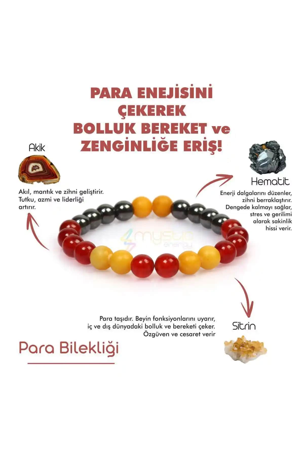 Mystic Energy Sertifikalı Para Bereket Unisex Bileklik: Doğal Taşlarla Şıklık ve Enerji