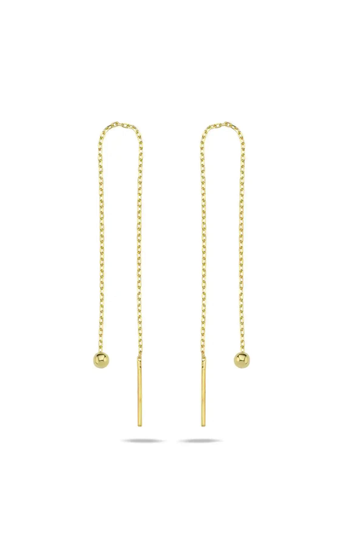 NEREZE 925 Ayar Güçmüş Altın Kaplama Minik Zincir Küpe Zarif ve Şık Tasarım