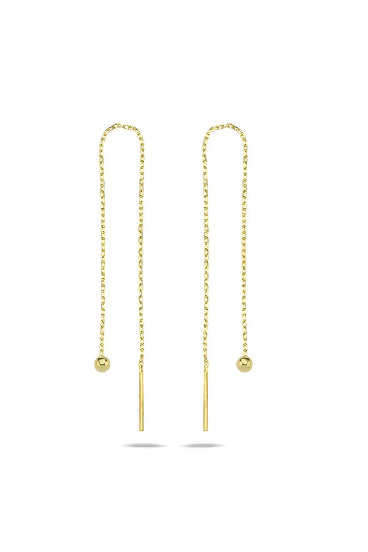 NEREZE 925 Ayar Güçmüş Altın Kaplama Minik Zincir Küpe Zarif ve Şık Tasarım