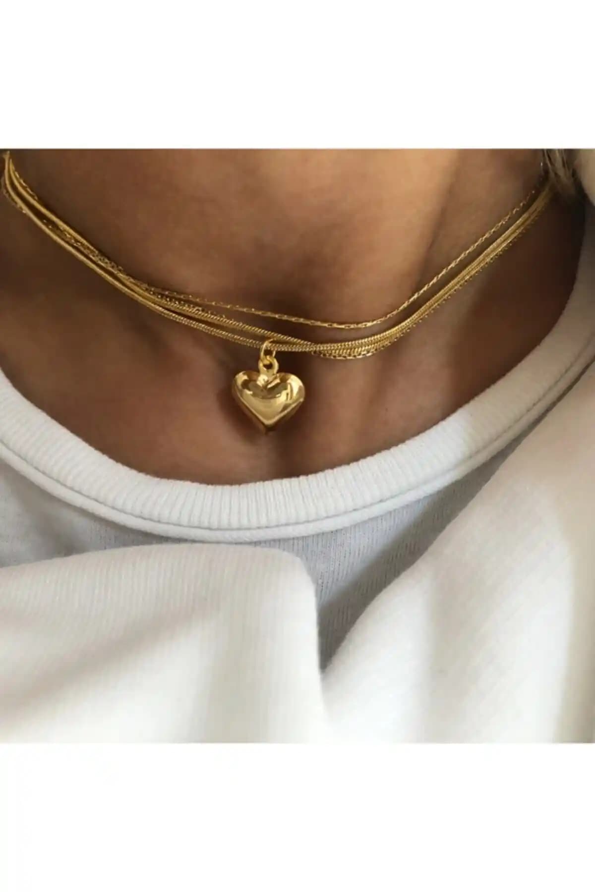 OK ROSES Bombeli Kalp Kolye: Zarif ve Şık Altın Kaplama Takı Seçeneği