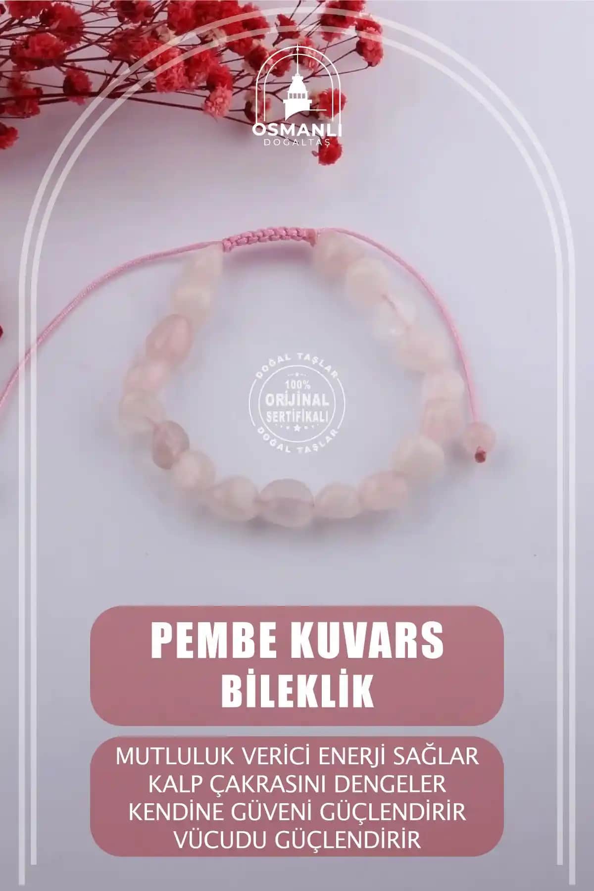 Osmanlı Sertifikalı Pembe Kuvars Bileklik: Duygusal Denge ve Estetik Sunar