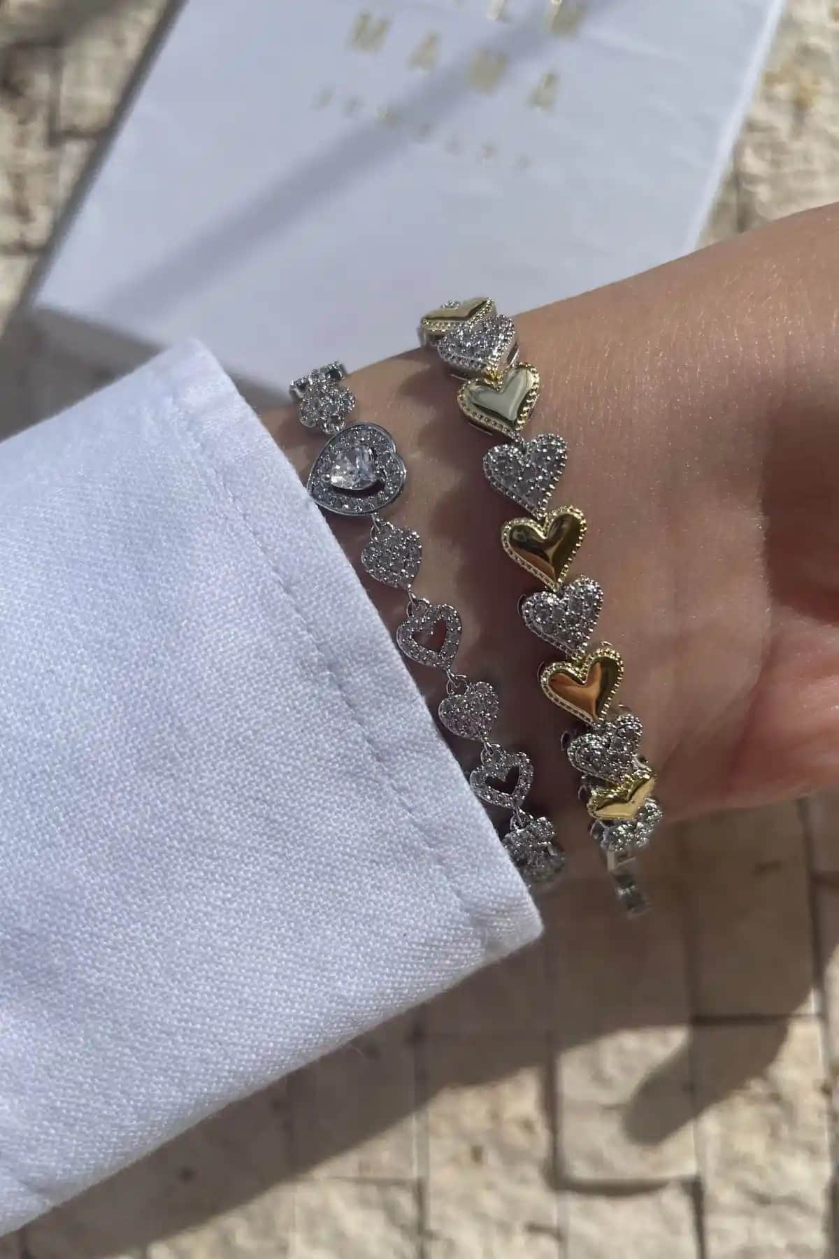 PALMMAMA Trend Minimal Kalp Bileklik Gümüş ve Altın Kaplama Zarif Takı