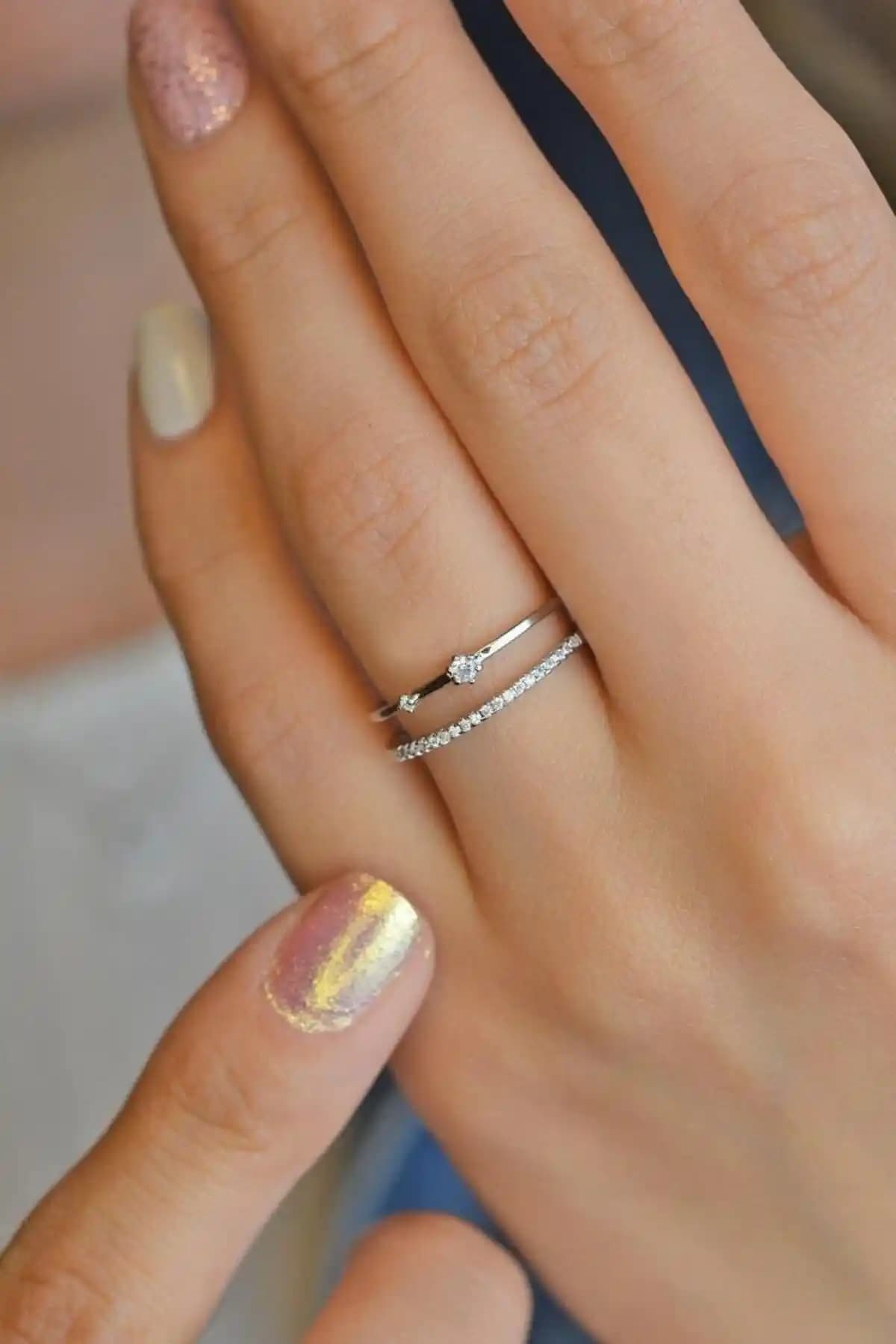 Sacce Scarves&Accessories Gümüş Renk Çift Sıra İnce Yüzük: Zarif ve Çok Amaçlı Takı Seçeneği